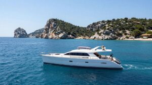 Catamaran sailing in the Adriatic Sea near Croatian islands.