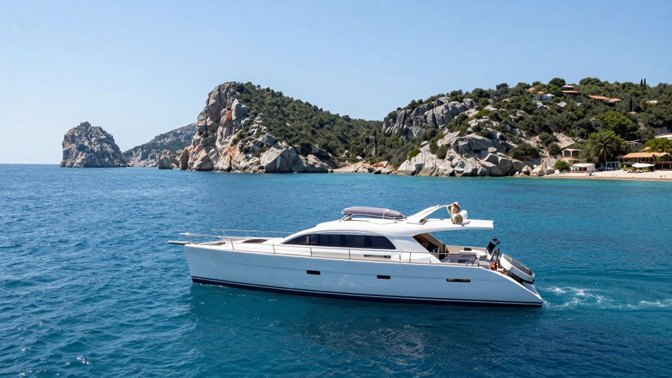 Catamaran sailing in the Adriatic Sea near Croatian islands.