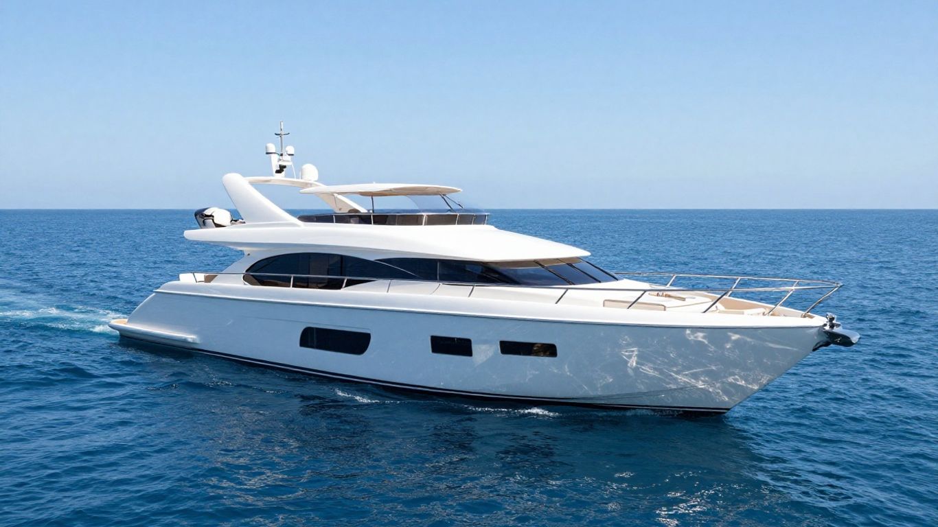 Luxurious Below Deck yacht sailing on a clear blue ocean.