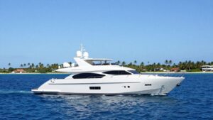 The 'Ohana' yacht sailing on a blue ocean.