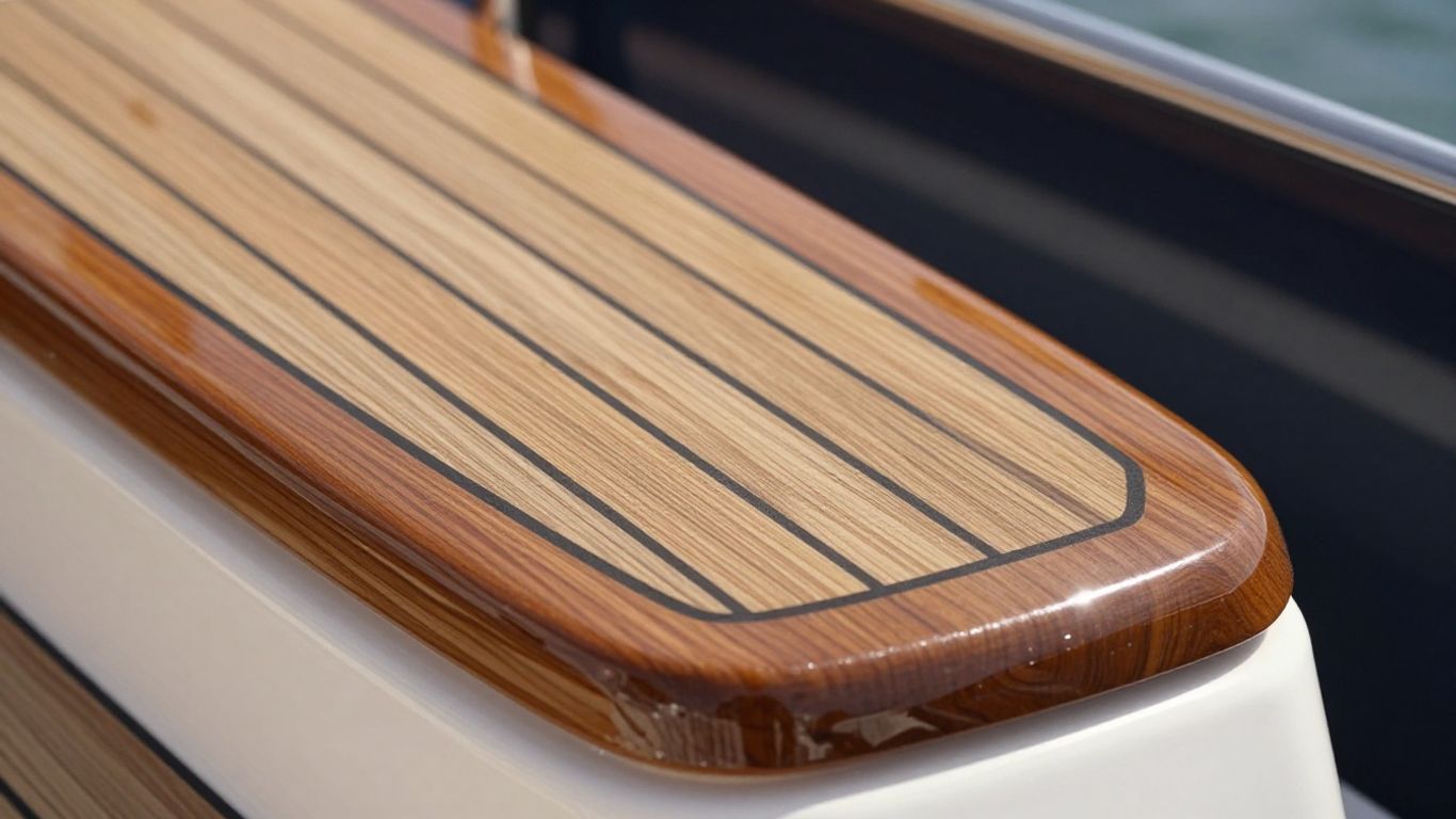 Close-up of a luxurious yacht deck with polished wood.
