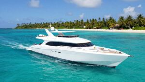 Catamaran sailing on clear blue water