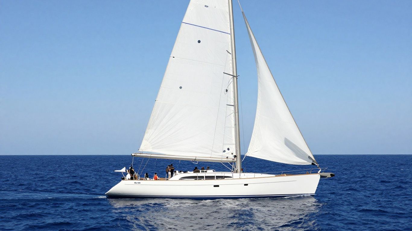Eros sailing yacht on a calm blue sea.