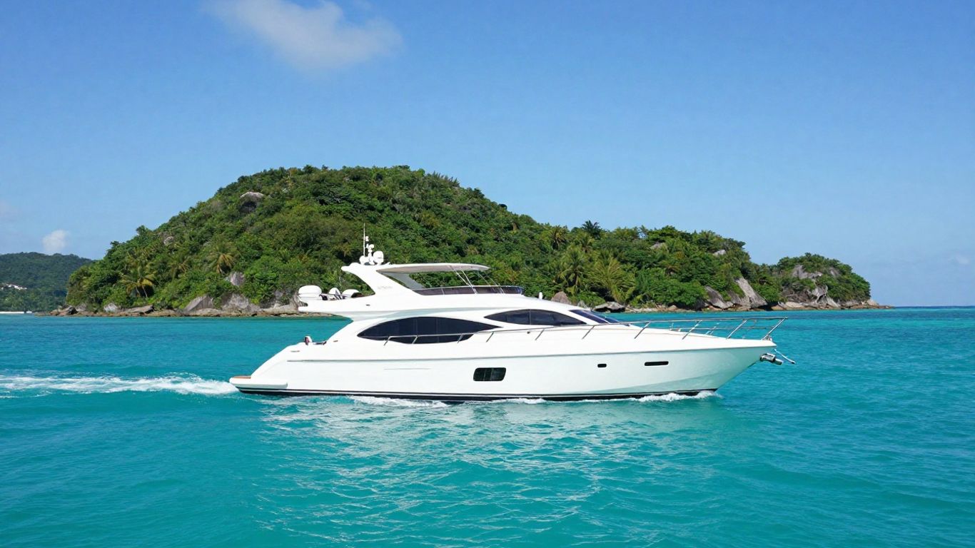 Yacht sailing near tropical islands