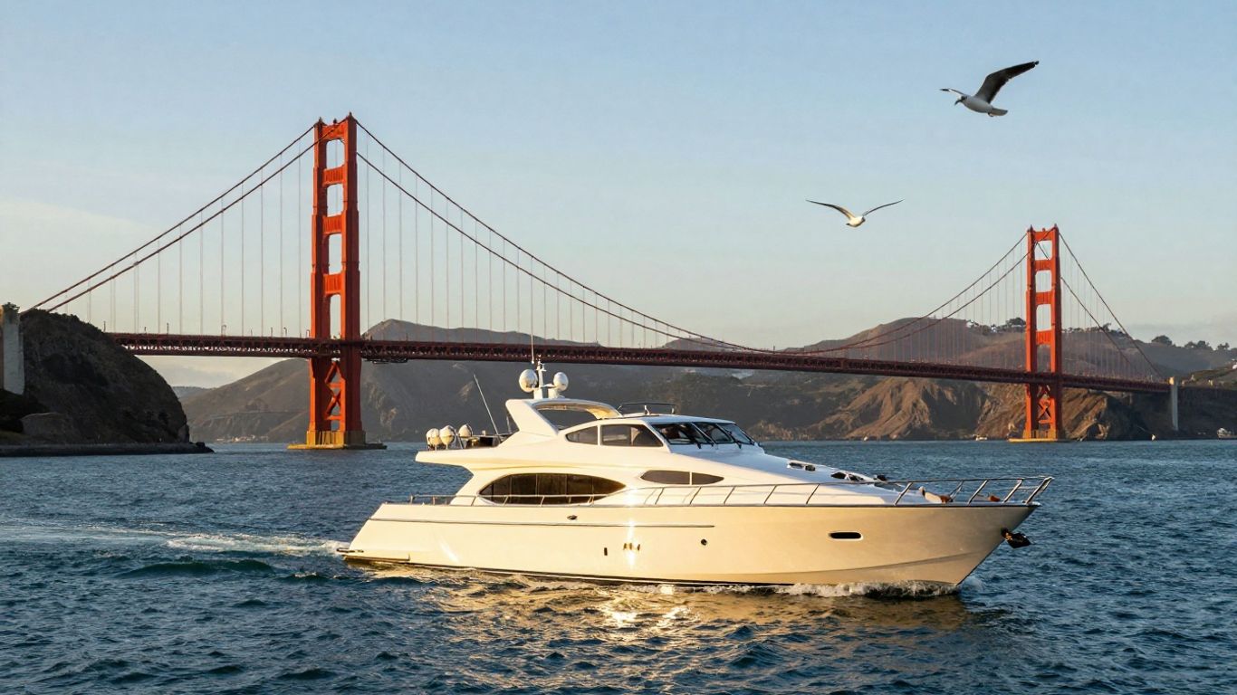 Yacht sailing San Francisco Bay with Golden Gate Bridge
