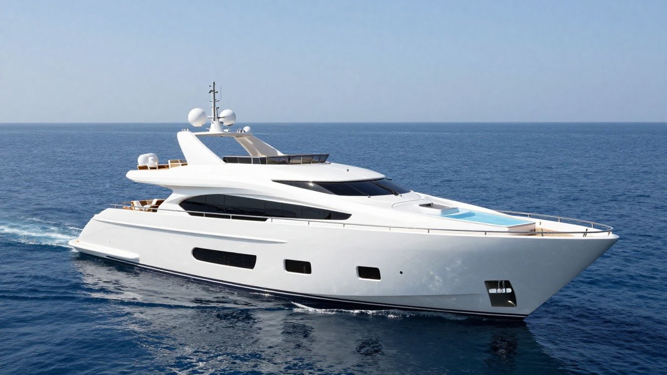 Sleek 100m superyacht on azure ocean, luxury and performance.