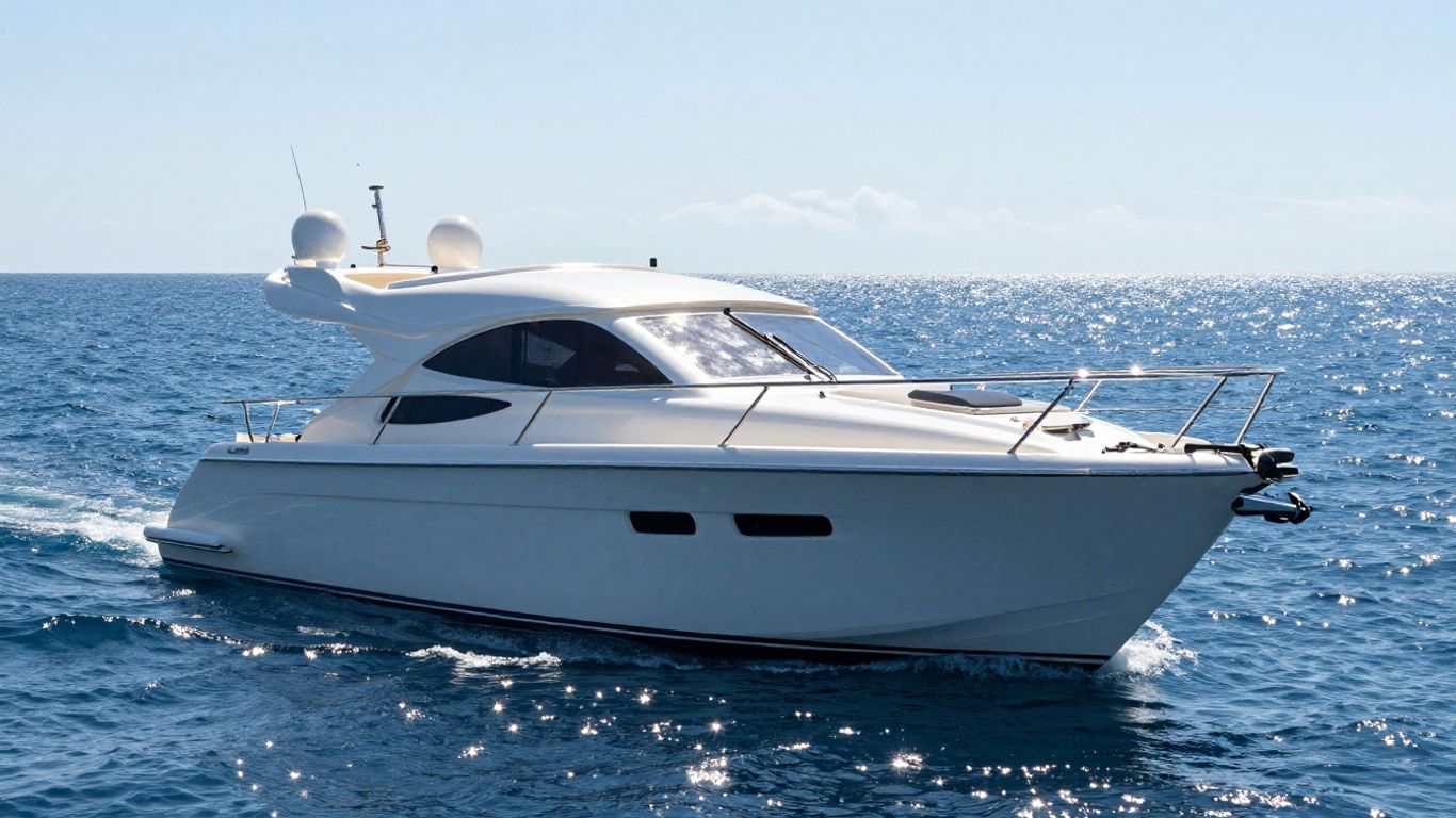 Used small yacht sailing on blue water.