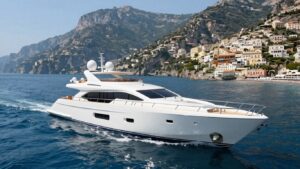 Superyacht sailing along the stunning Italian coastline.
