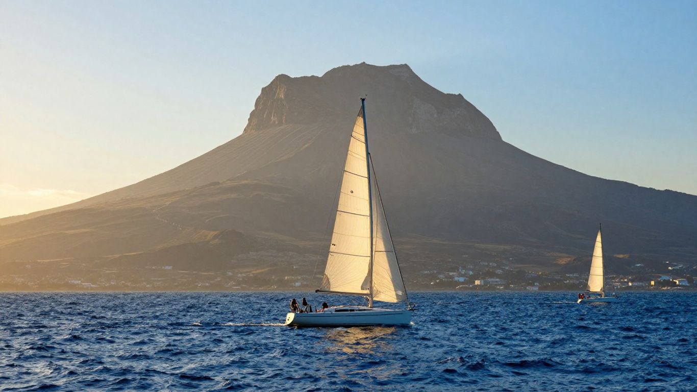 Sailboat sailing near Mount Etna, Sicily.