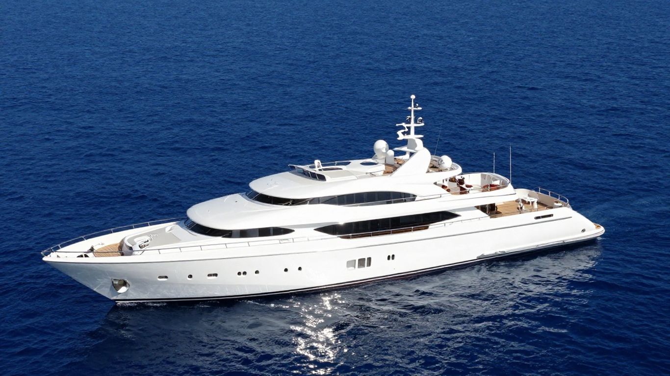 Luxurious Russian superyacht sailing on the open ocean.