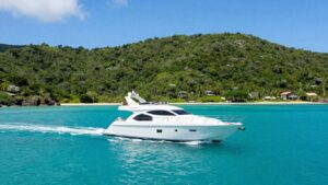 Luxury yacht sailing in British Virgin Islands waters.