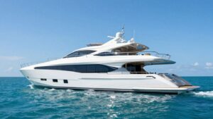 Sleek 2025 yacht on a sunny ocean.