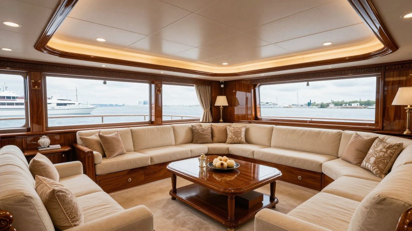 Kismet yacht interior design, luxurious main salon.