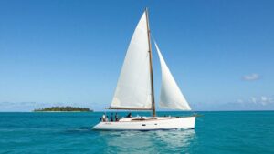 Sailing yacht on a turquoise ocean