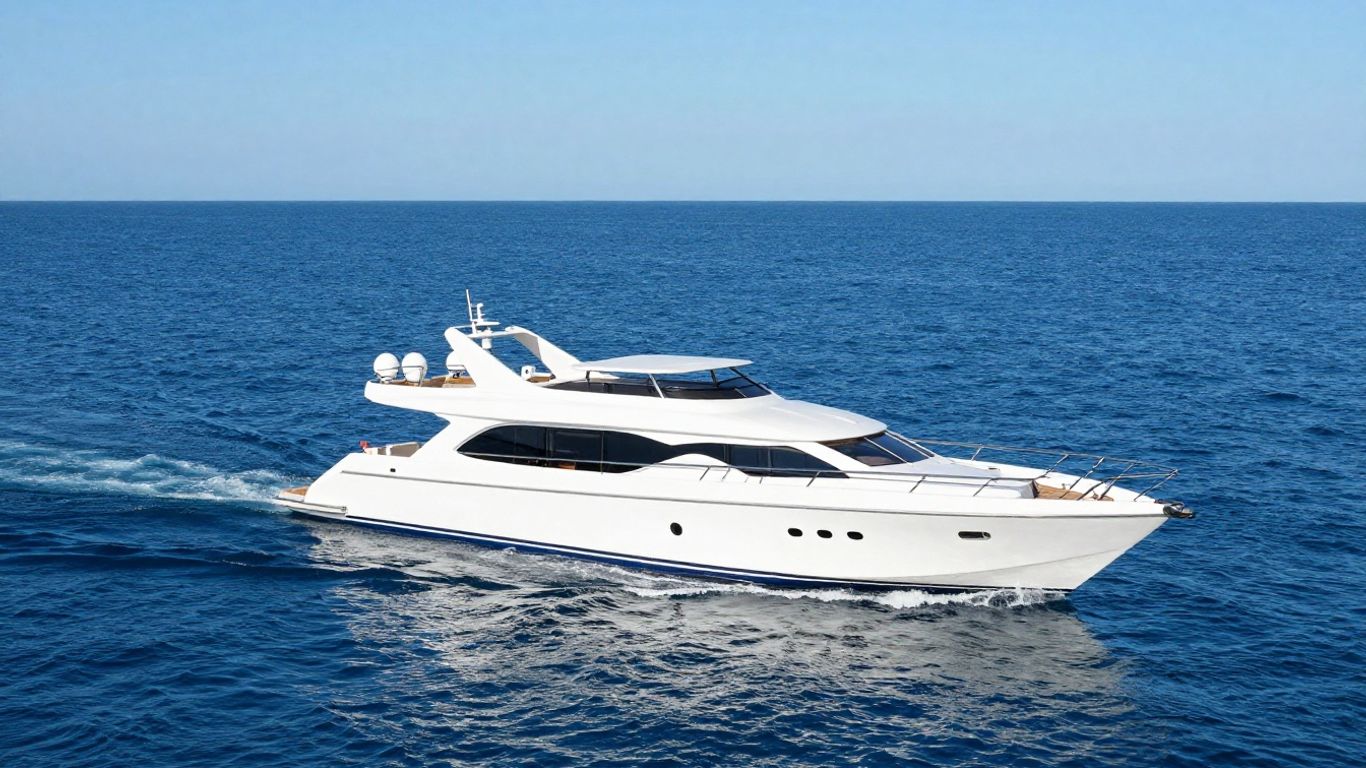 Luxury 50 passenger boat sailing on a clear blue ocean.