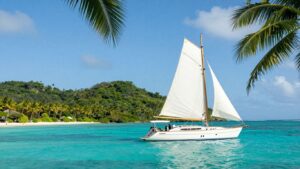Luxury yacht sailing in a tropical paradise