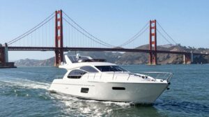 Yacht sailing near Golden Gate Bridge on San Francisco Bay.