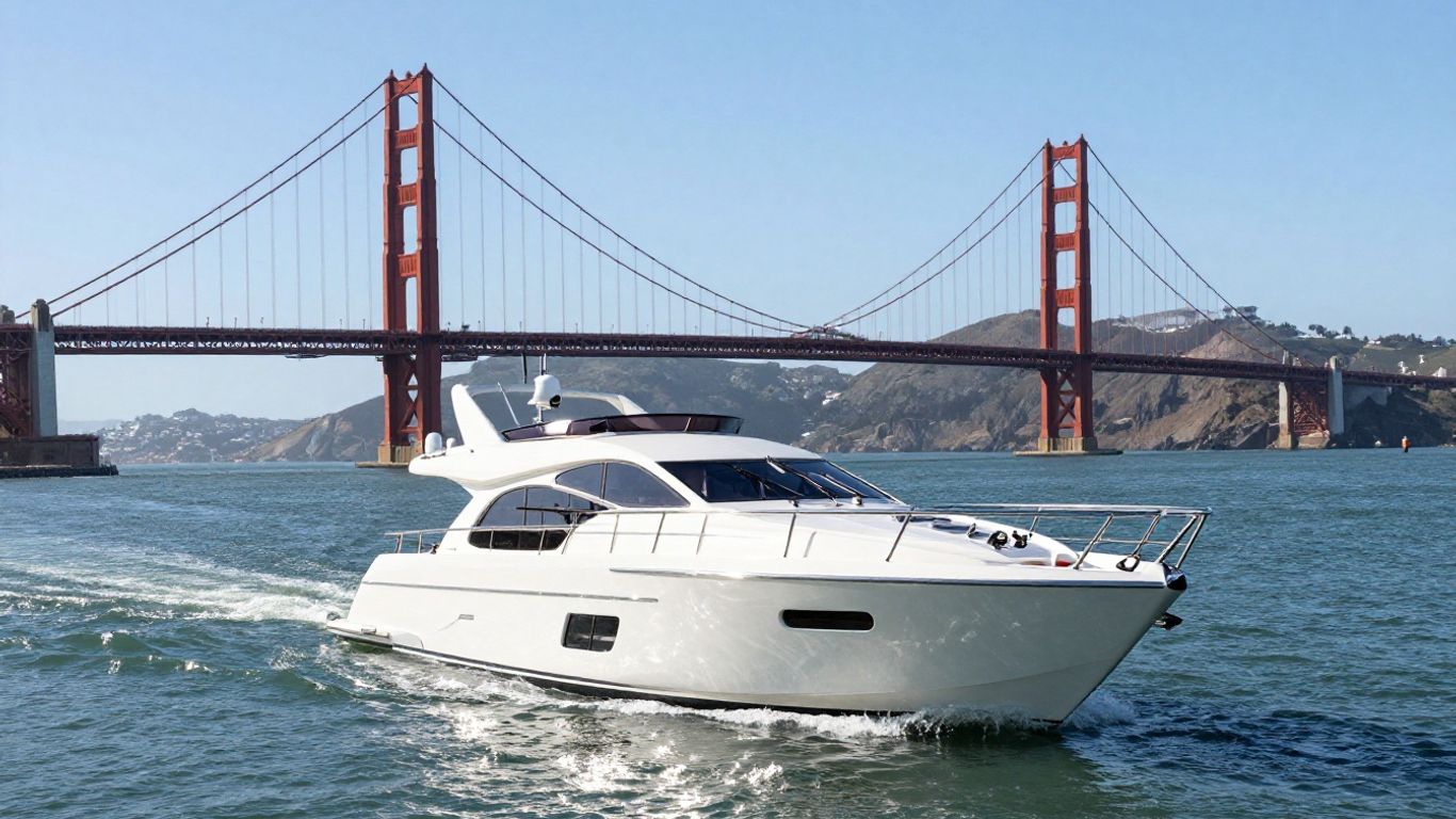 Yacht sailing near Golden Gate Bridge on San Francisco Bay.