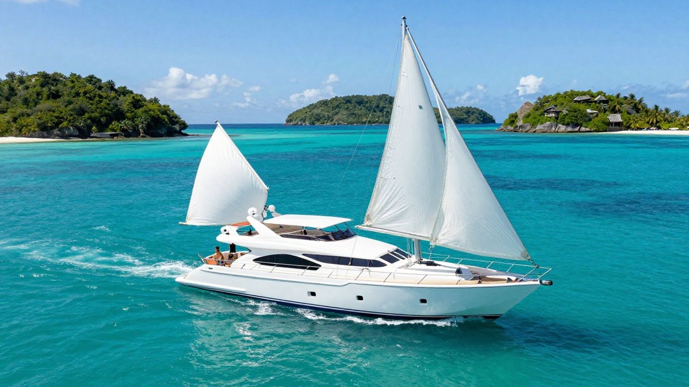 Luxury yacht sailing in the British Virgin Islands.