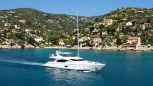 Luxury yacht sailing in the Mediterranean Sea.