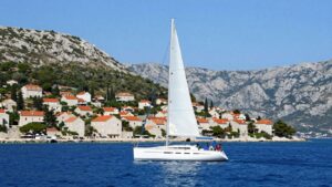 Sailboat on the Adriatic Sea near Croatian coast.