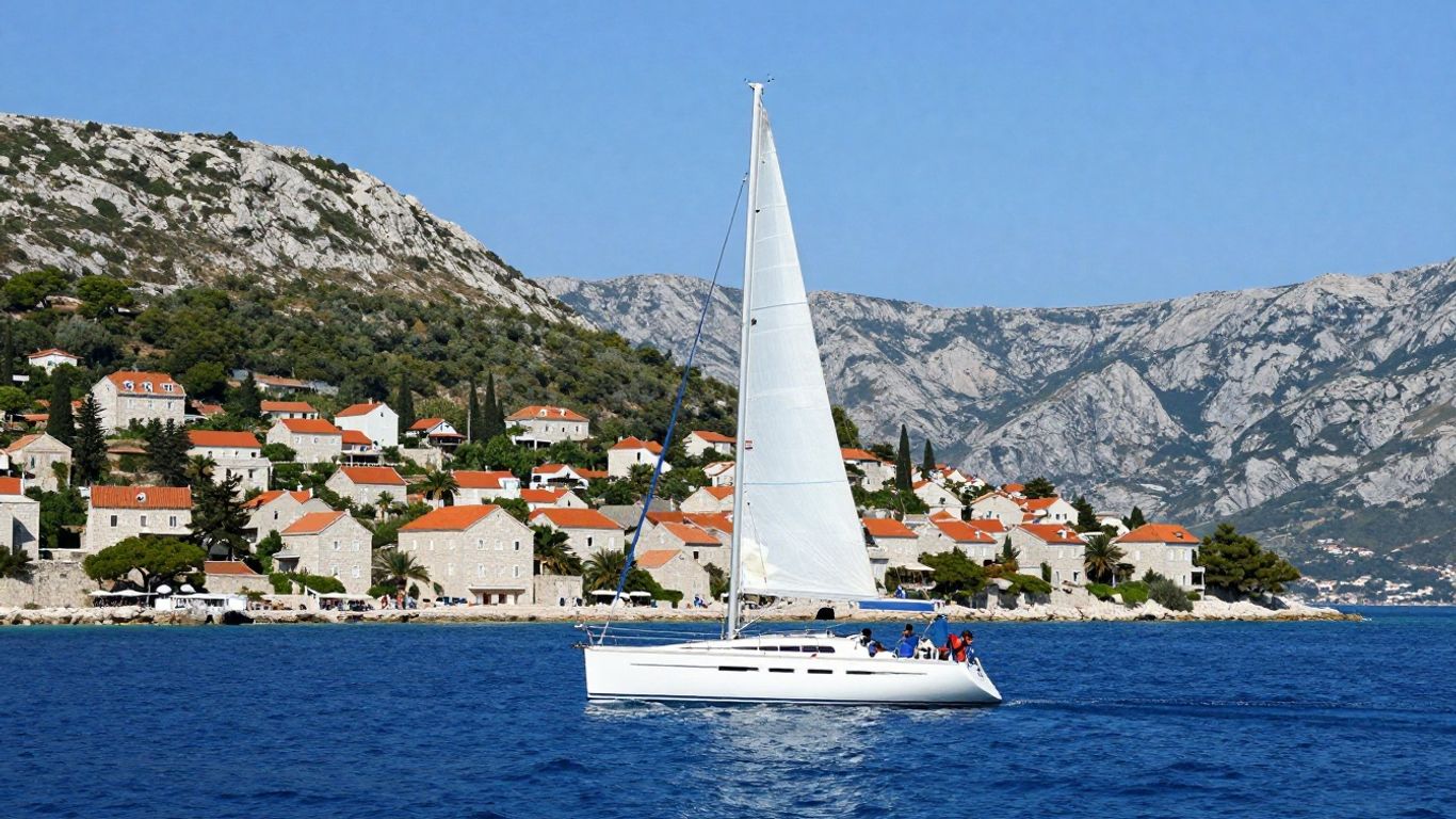 Sailboat on the Adriatic Sea near Croatian coast.