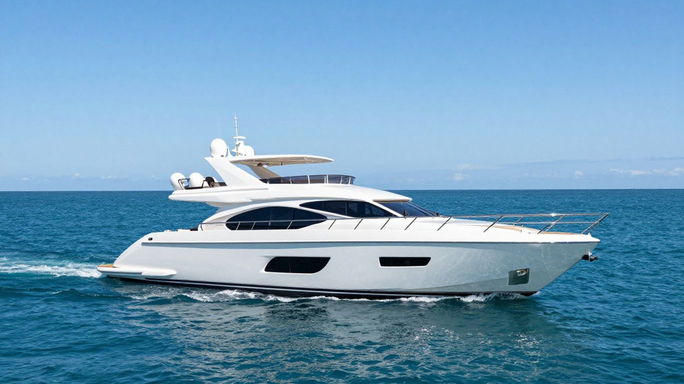 Luxury yacht sailing on a calm, blue ocean.