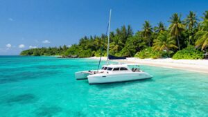 Catamaran sailing in the Bahamas