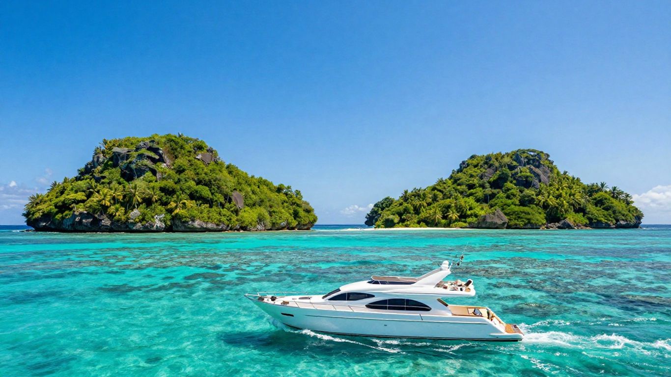 Yacht sailing on Belize's clear turquoise waters.