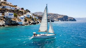 Sailboat sailing in the Greek Islands