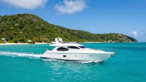 Luxury yacht sailing in British Virgin Islands waters.