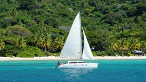 Catamaran sailing near Grenada island coast