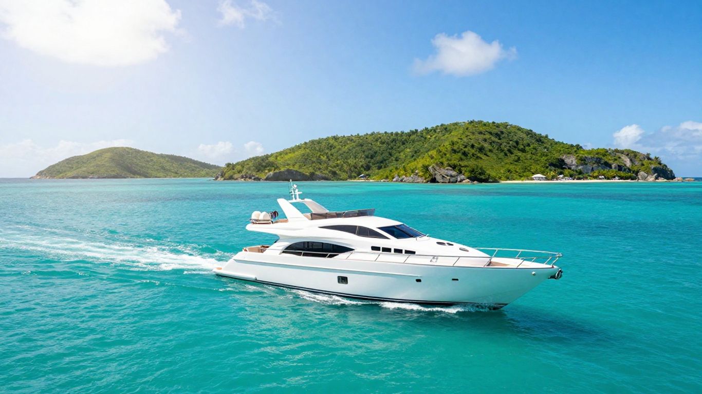 Luxury yacht sailing in the British Virgin Islands.