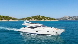 Luxury yacht sailing in Croatia's turquoise waters.