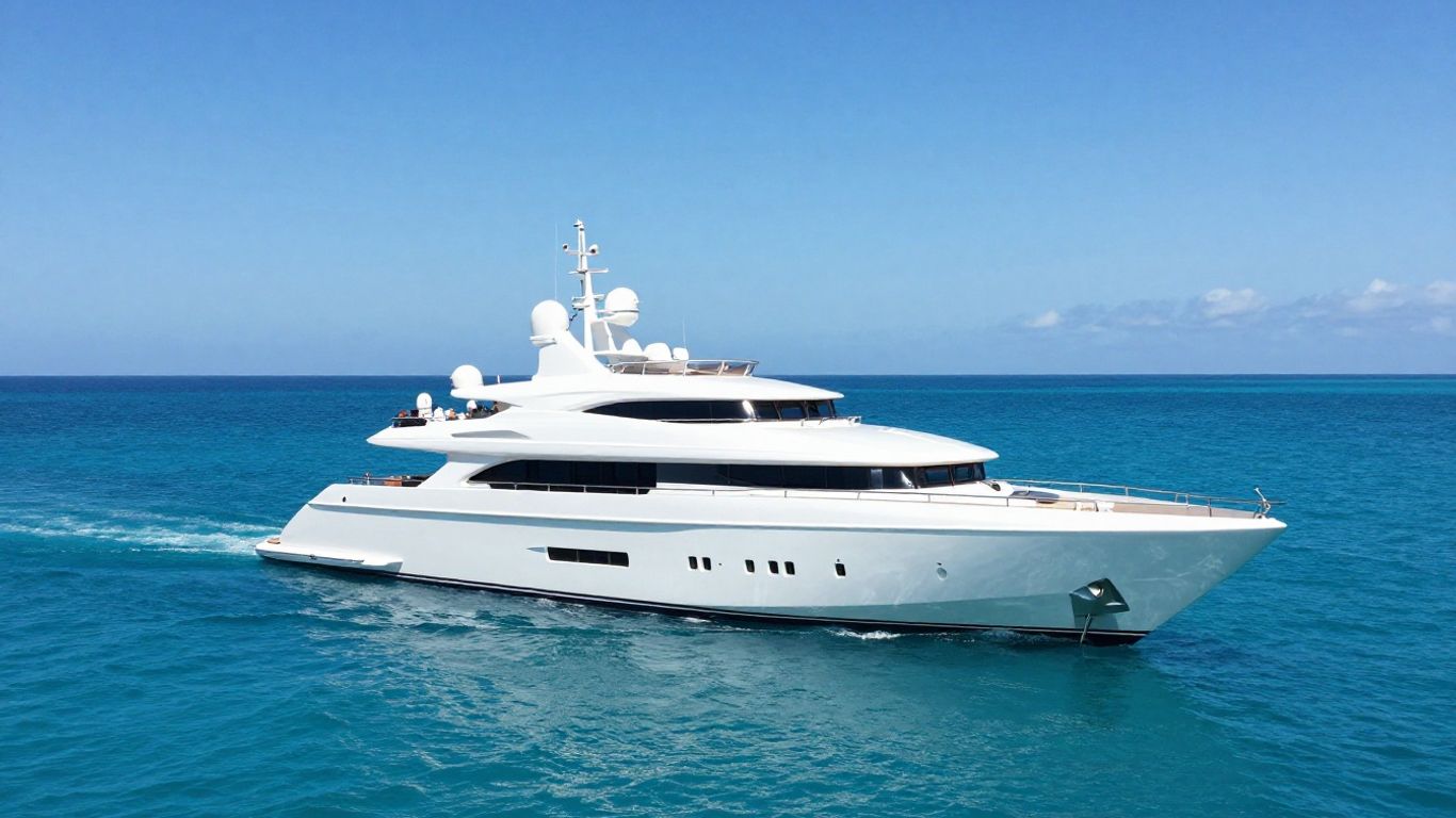 Luxurious superyacht on a calm, blue ocean.