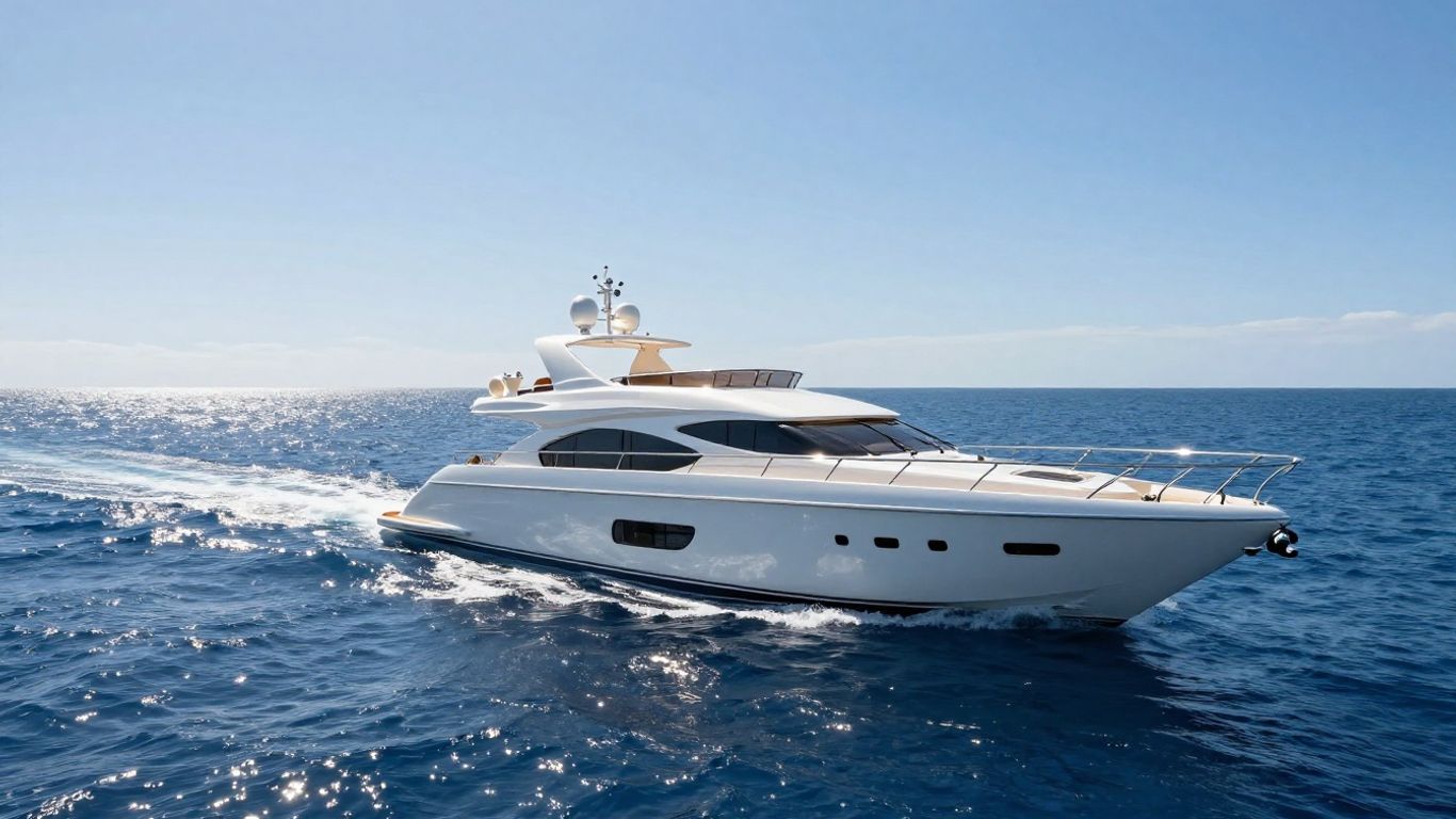 Luxurious yacht sailing on a clear blue sea.