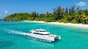 Catamaran sailing in the British Virgin Islands.
