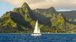 Sailboat approaching St. Lucia's Pitons.