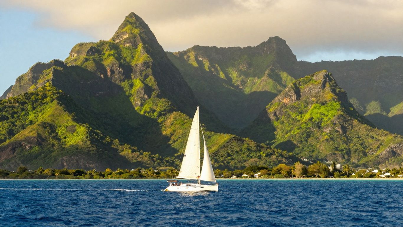 Sailboat approaching St. Lucia's Pitons.