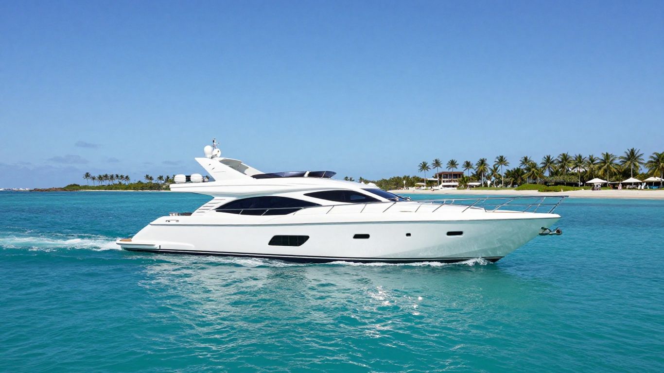 Luxury yacht sailing on clear blue ocean waters.