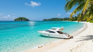 Luxury yacht sailing in the Caribbean Sea